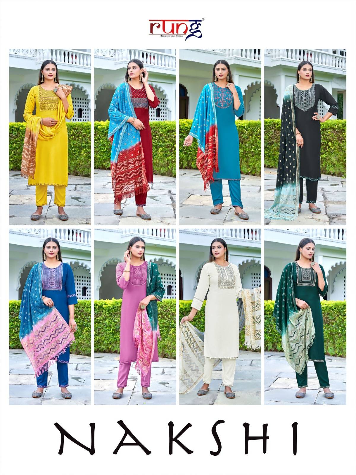 Nakshi By Rung 1001 To 1008 Series Beautiful Stylish Festive Suits Fancy Colorful Casual Wear & Ethnic Wear & Ready To Wear Rayon Foil Dresses At Wholesale Price
