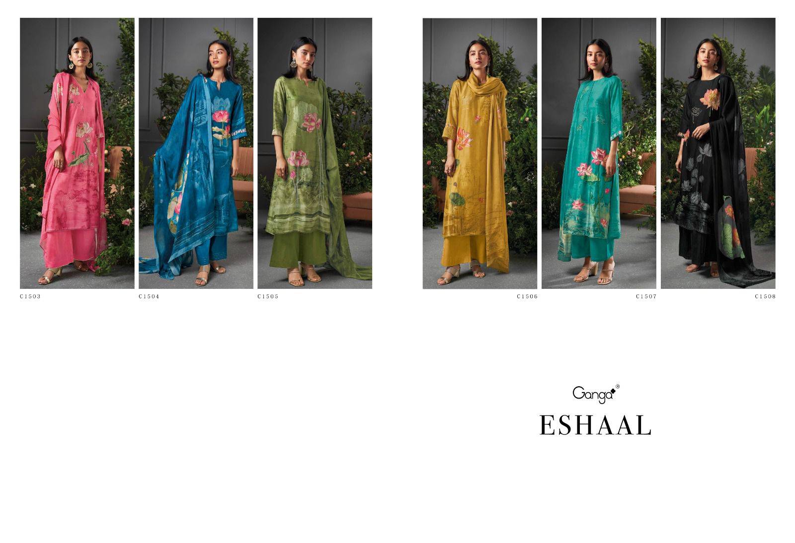 Eshaal By Ganga Fashion 1503 To 1508 Series Beautiful Stylish Festive Suits Fancy Colorful Casual Wear & Ethnic Wear & Ready To Wear Bemberg Silk Dresses At Wholesale Price