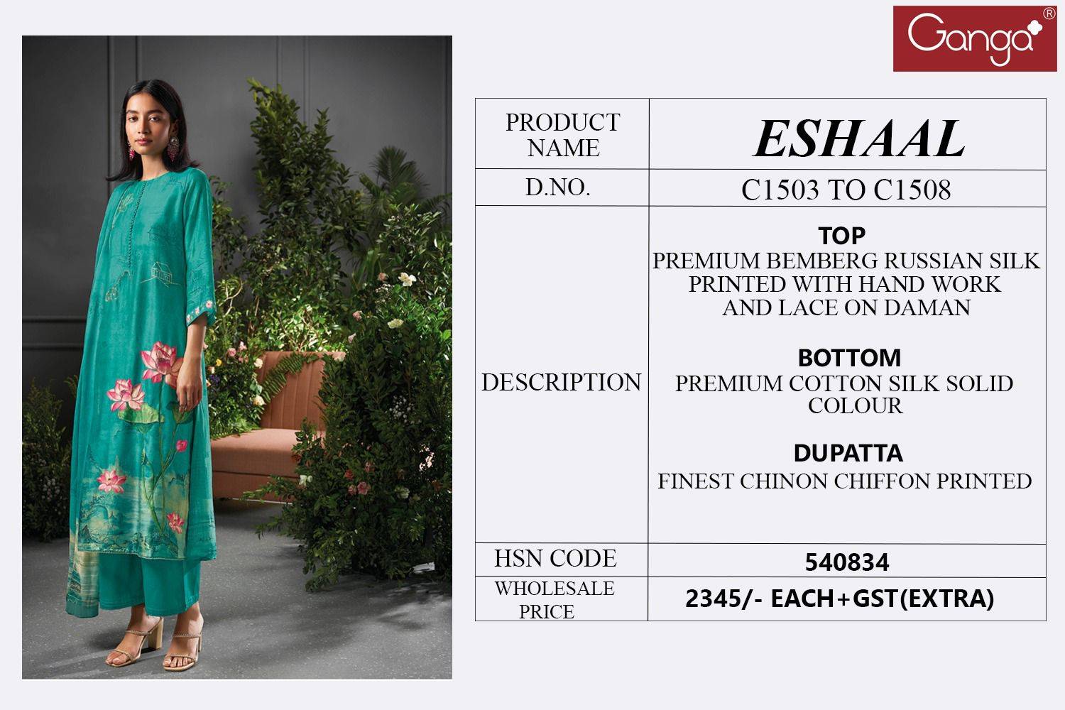 Eshaal By Ganga Fashion 1503 To 1508 Series Beautiful Stylish Festive Suits Fancy Colorful Casual Wear & Ethnic Wear & Ready To Wear Bemberg Silk Dresses At Wholesale Price