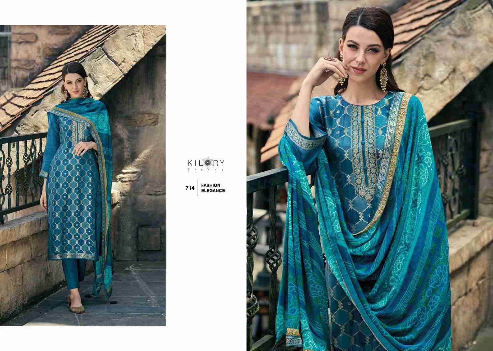 Haseen By Kilory 711 To 716 Series Beautiful Stylish Festive Suits Fancy Colorful Casual Wear & Ethnic Wear & Ready To Wear Pure Jacquard Silk Dresses At Wholesale Price