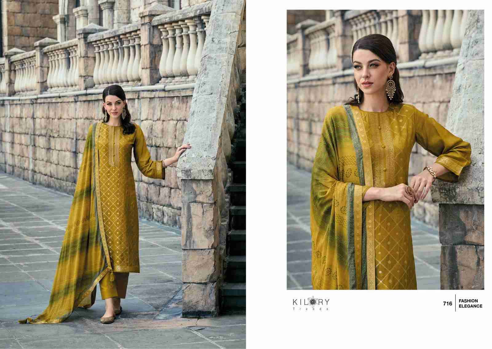 Haseen By Kilory 711 To 716 Series Beautiful Stylish Festive Suits Fancy Colorful Casual Wear & Ethnic Wear & Ready To Wear Pure Jacquard Silk Dresses At Wholesale Price