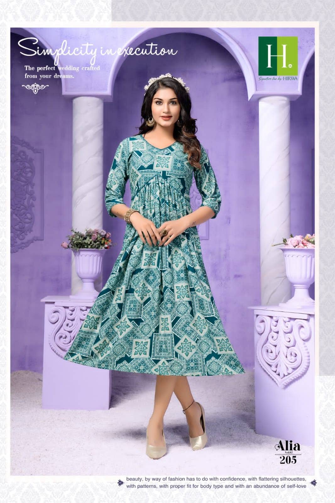 Alia Vol-2 By Hirwa 201 To 206 Series Designer Stylish Fancy Colorful Beautiful Party Wear & Ethnic Wear Collection Rayon Foil Kurtis At Wholesale Price
