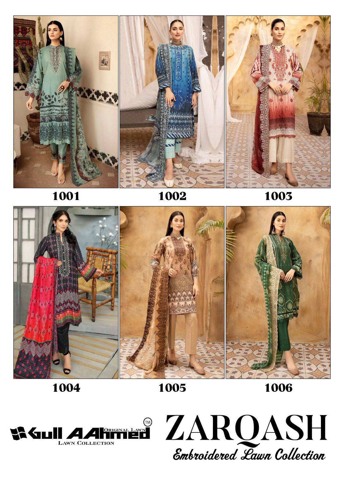 Zarqash By Gull Aahmed 1001 To 1006 Series Beautiful Stylish Suits Fancy Colorful Casual Wear & Ethnic Wear & Ready To Wear Pure Lawn Printed Dresses At Wholesale Price