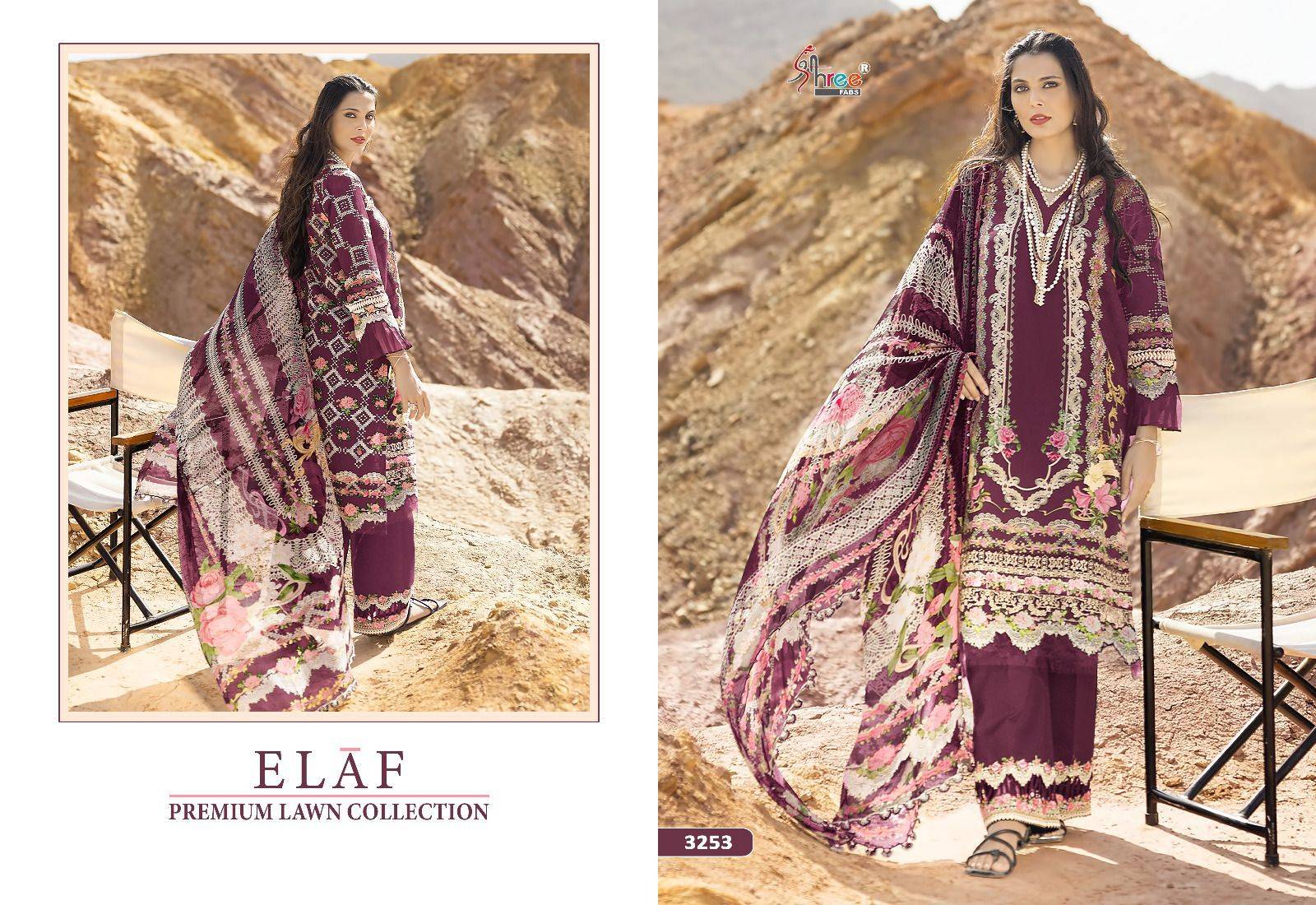 Elaf Premium Lawn Collection By Shree Fabs 3253-A To 3253-D Series Pakistani Suits Beautiful Fancy Colorful Stylish Party Wear & Occasional Wear Pure Cotton With Embroidery Dresses At Wholesale Price