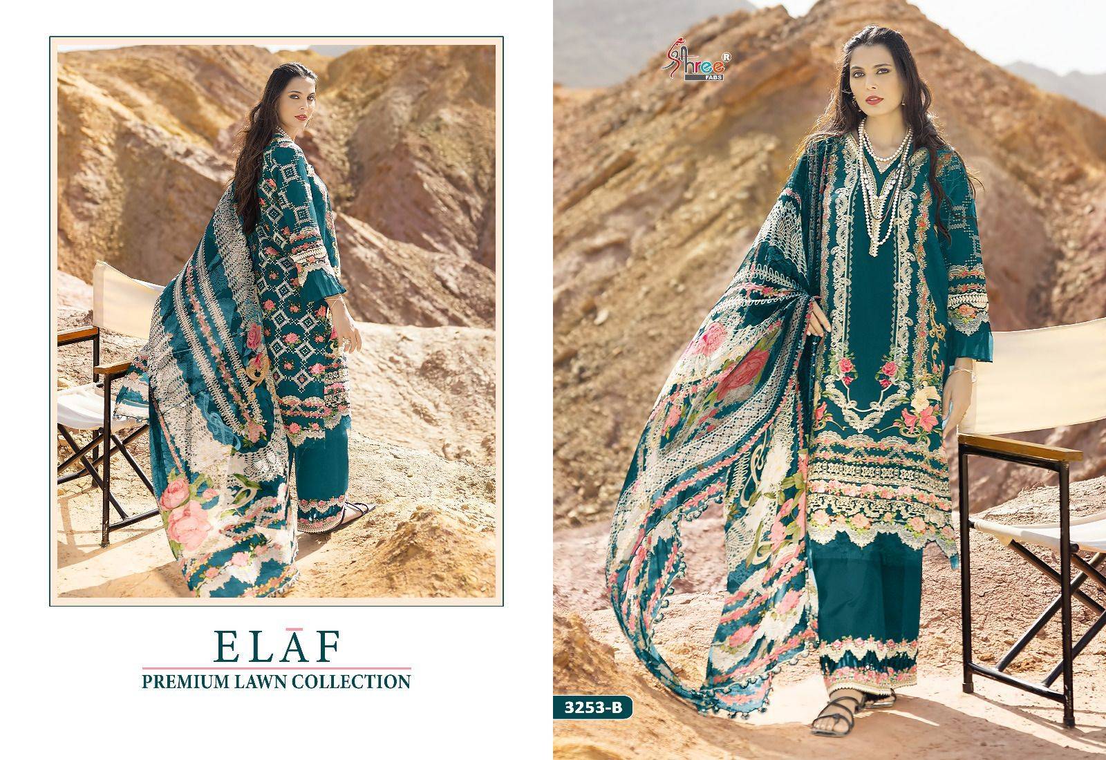 Elaf Premium Lawn Collection By Shree Fabs 3253-A To 3253-D Series Pakistani Suits Beautiful Fancy Colorful Stylish Party Wear & Occasional Wear Pure Cotton With Embroidery Dresses At Wholesale Price