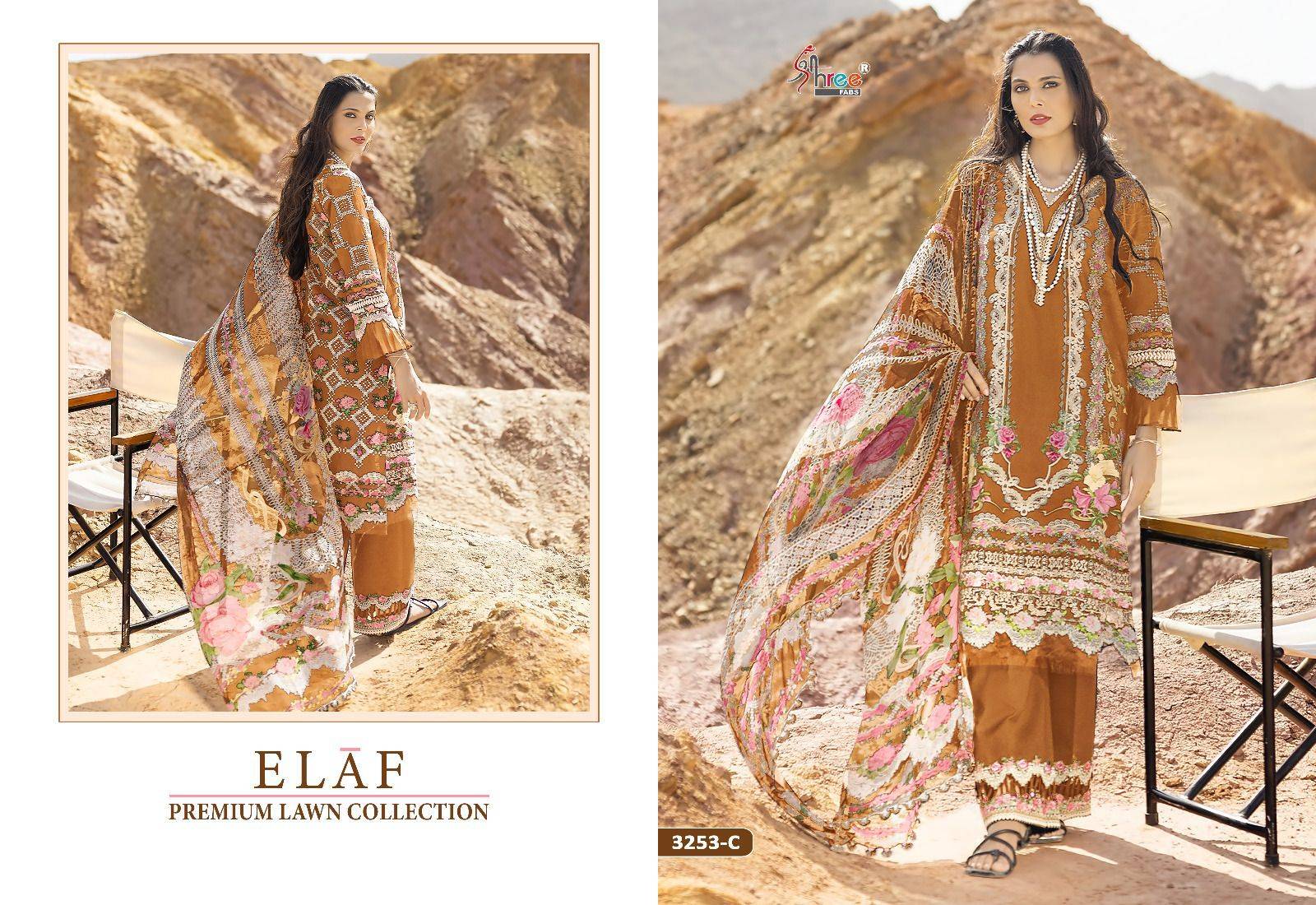 Elaf Premium Lawn Collection By Shree Fabs 3253-A To 3253-D Series Pakistani Suits Beautiful Fancy Colorful Stylish Party Wear & Occasional Wear Pure Cotton With Embroidery Dresses At Wholesale Price