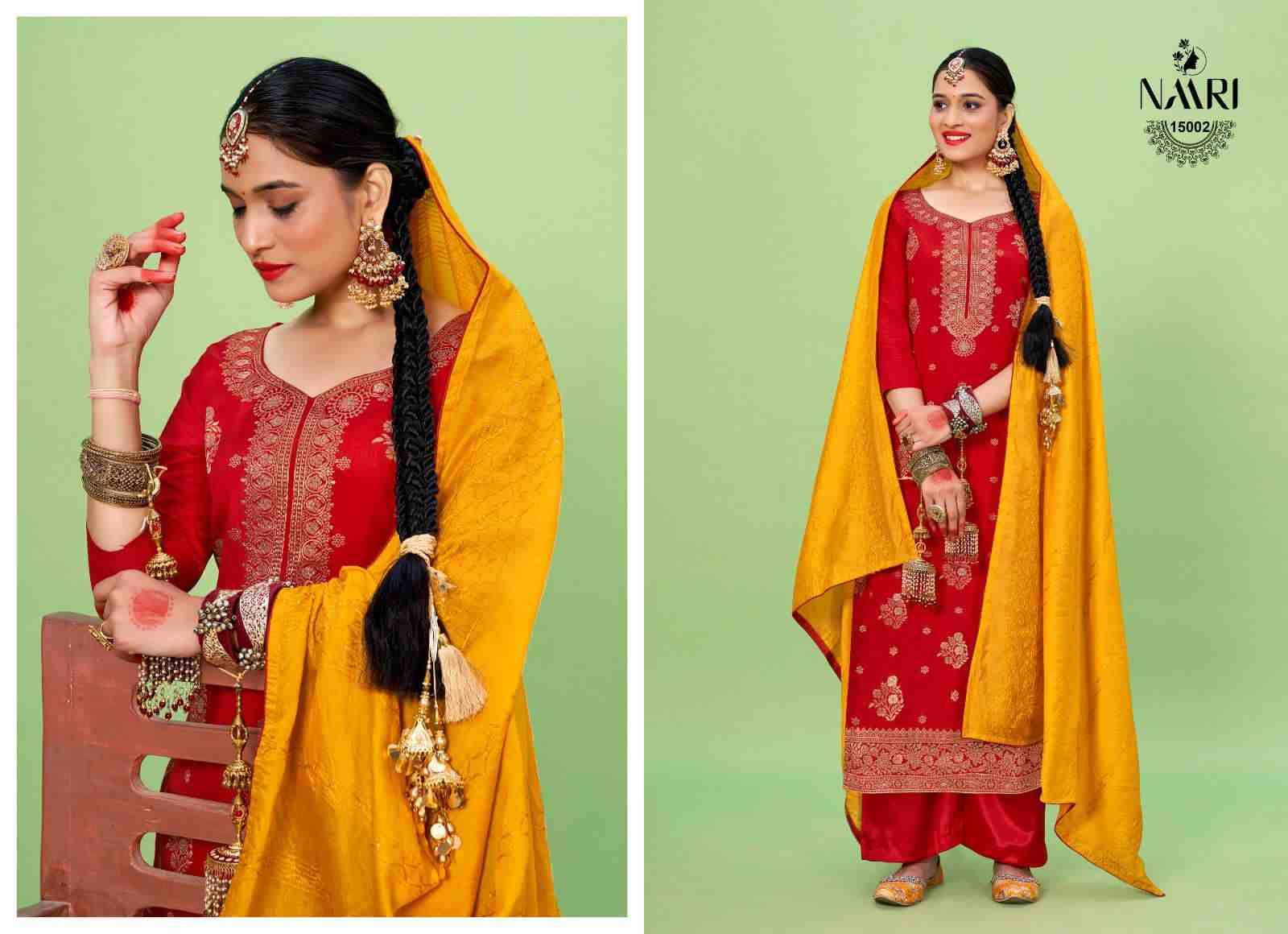 Manya By Naari 15001 To 15004 Series Beautiful Stylish Festive Suits Fancy Colorful Casual Wear & Ethnic Wear & Ready To Wear Viscose Muslin Jacquard Dresses At Wholesale Price
