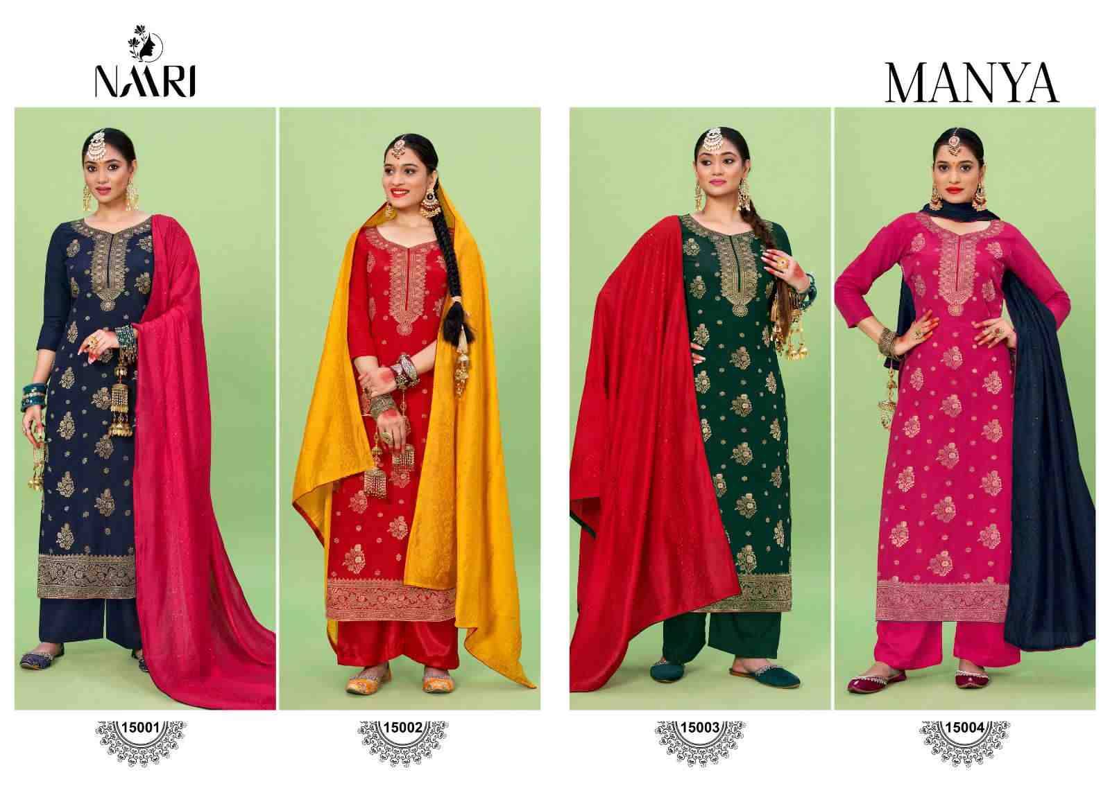 Manya By Naari 15001 To 15004 Series Beautiful Stylish Festive Suits Fancy Colorful Casual Wear & Ethnic Wear & Ready To Wear Viscose Muslin Jacquard Dresses At Wholesale Price
