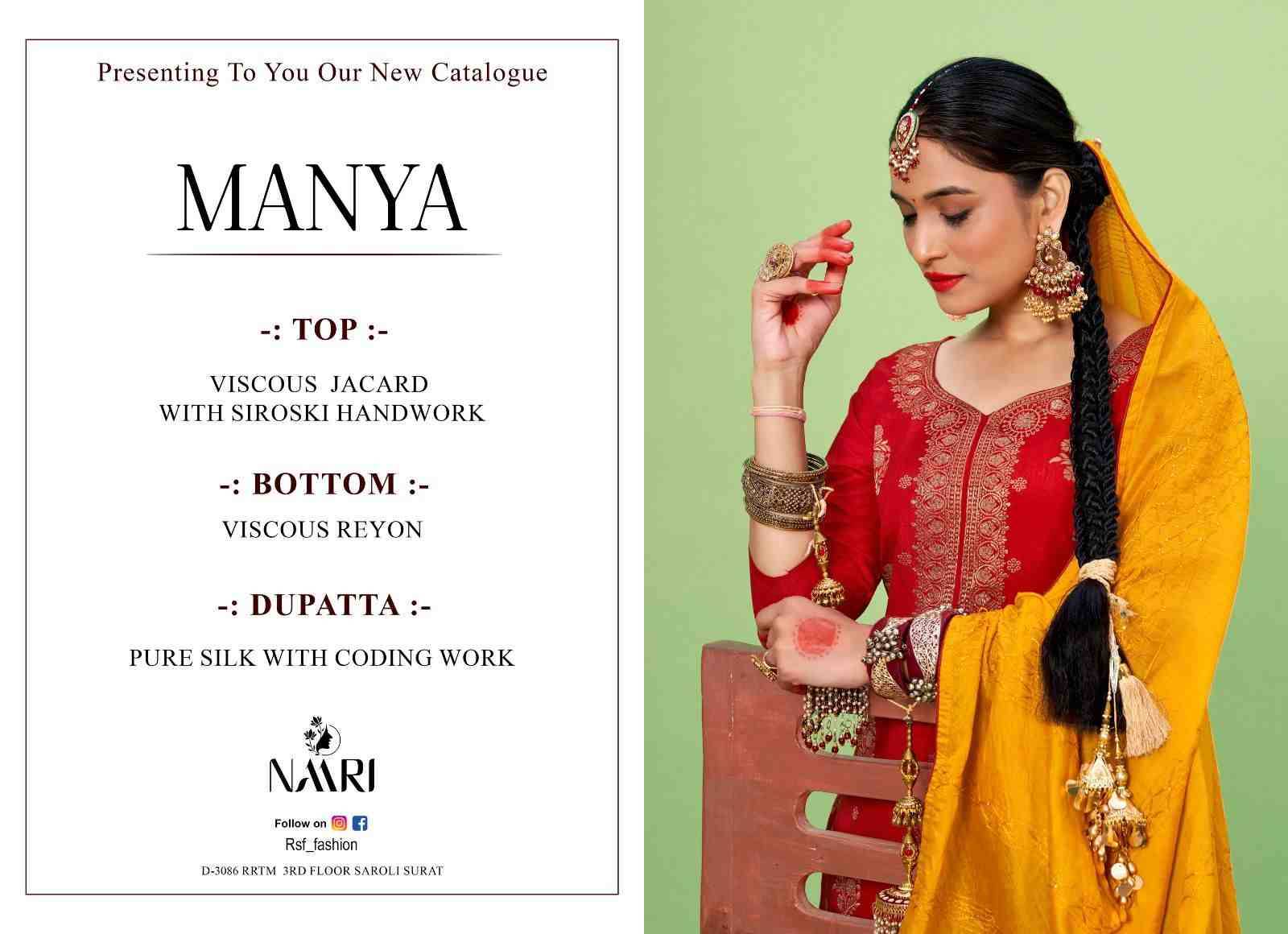 Manya By Naari 15001 To 15004 Series Beautiful Stylish Festive Suits Fancy Colorful Casual Wear & Ethnic Wear & Ready To Wear Viscose Muslin Jacquard Dresses At Wholesale Price