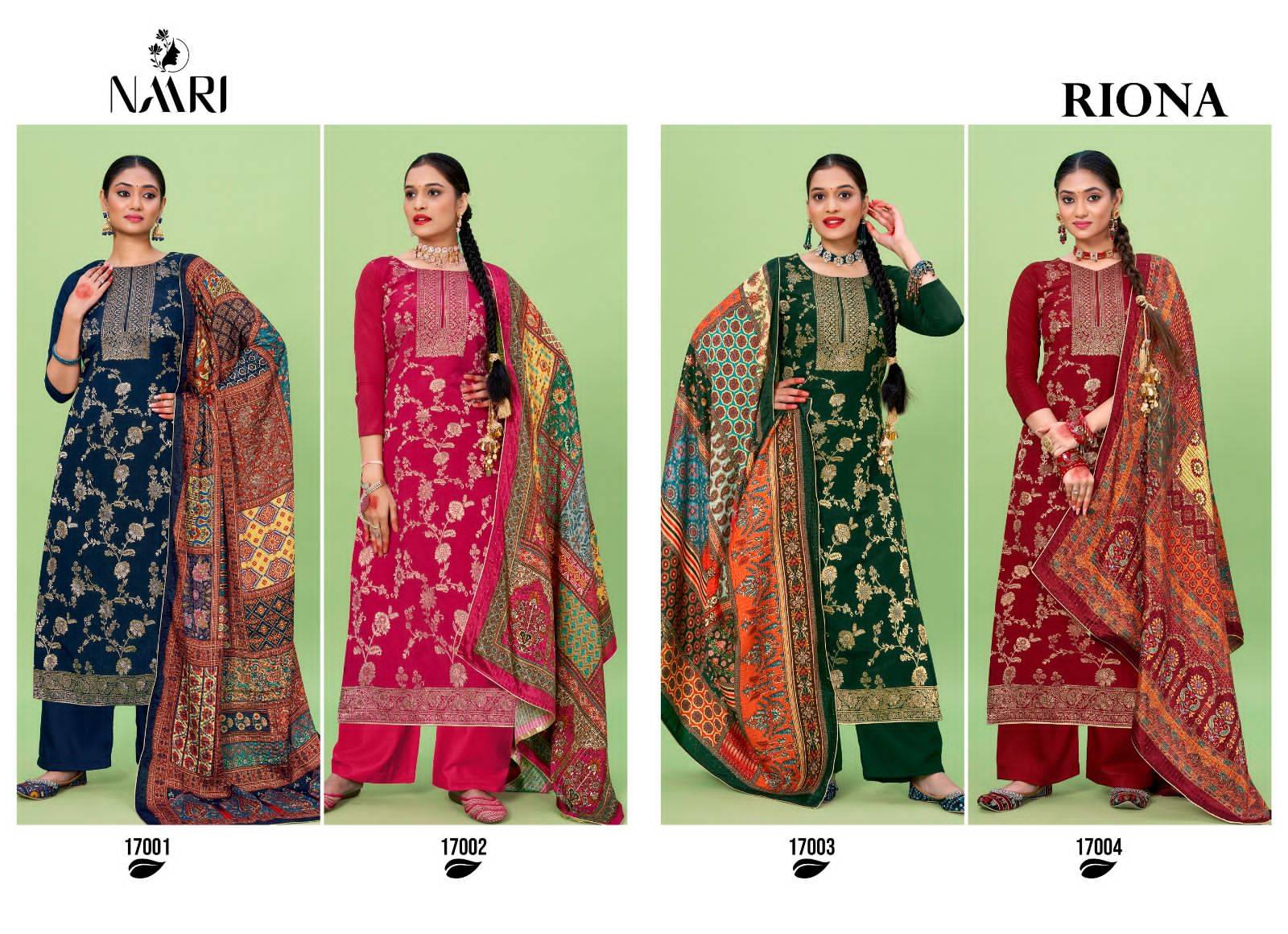 Riona By Naari 17001 To 17004 Series Beautiful Festive Suits Colorful Stylish Fancy Casual Wear & Ethnic Wear Viscose Muslin Jacquard Dresses At Wholesale Price
