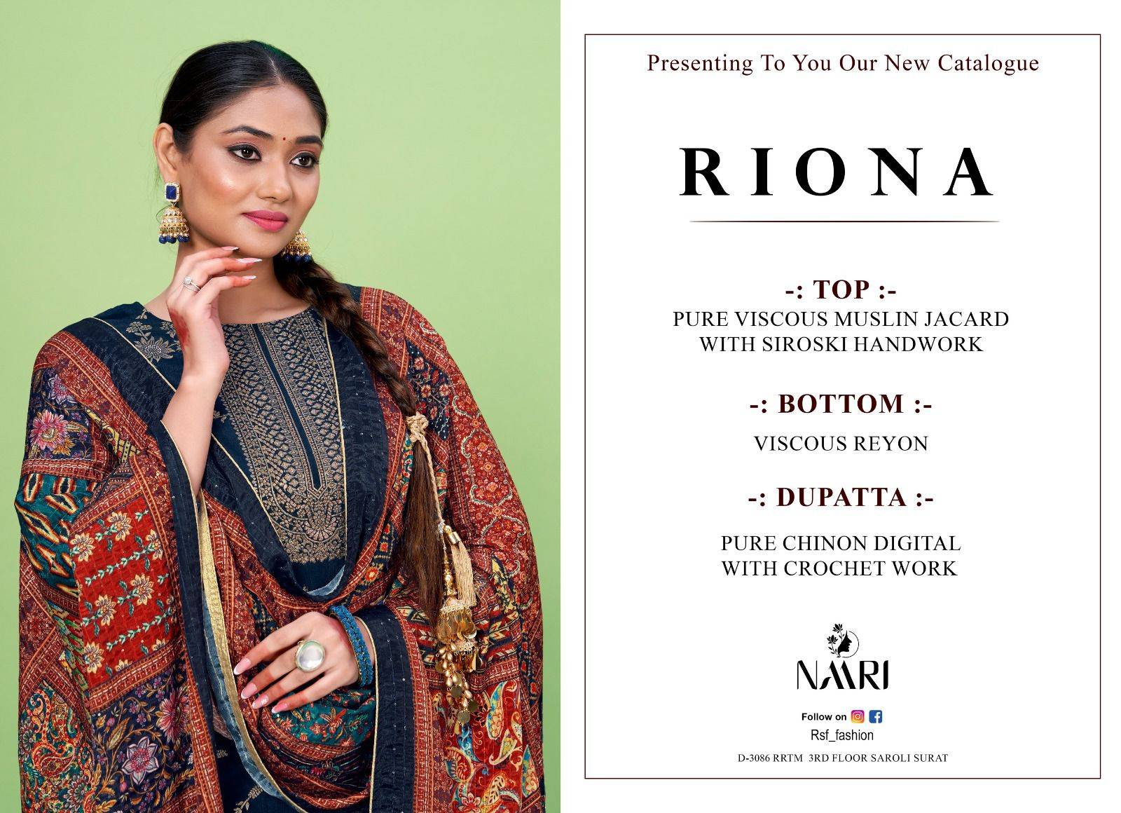 Riona By Naari 17001 To 17004 Series Beautiful Festive Suits Colorful Stylish Fancy Casual Wear & Ethnic Wear Viscose Muslin Jacquard Dresses At Wholesale Price