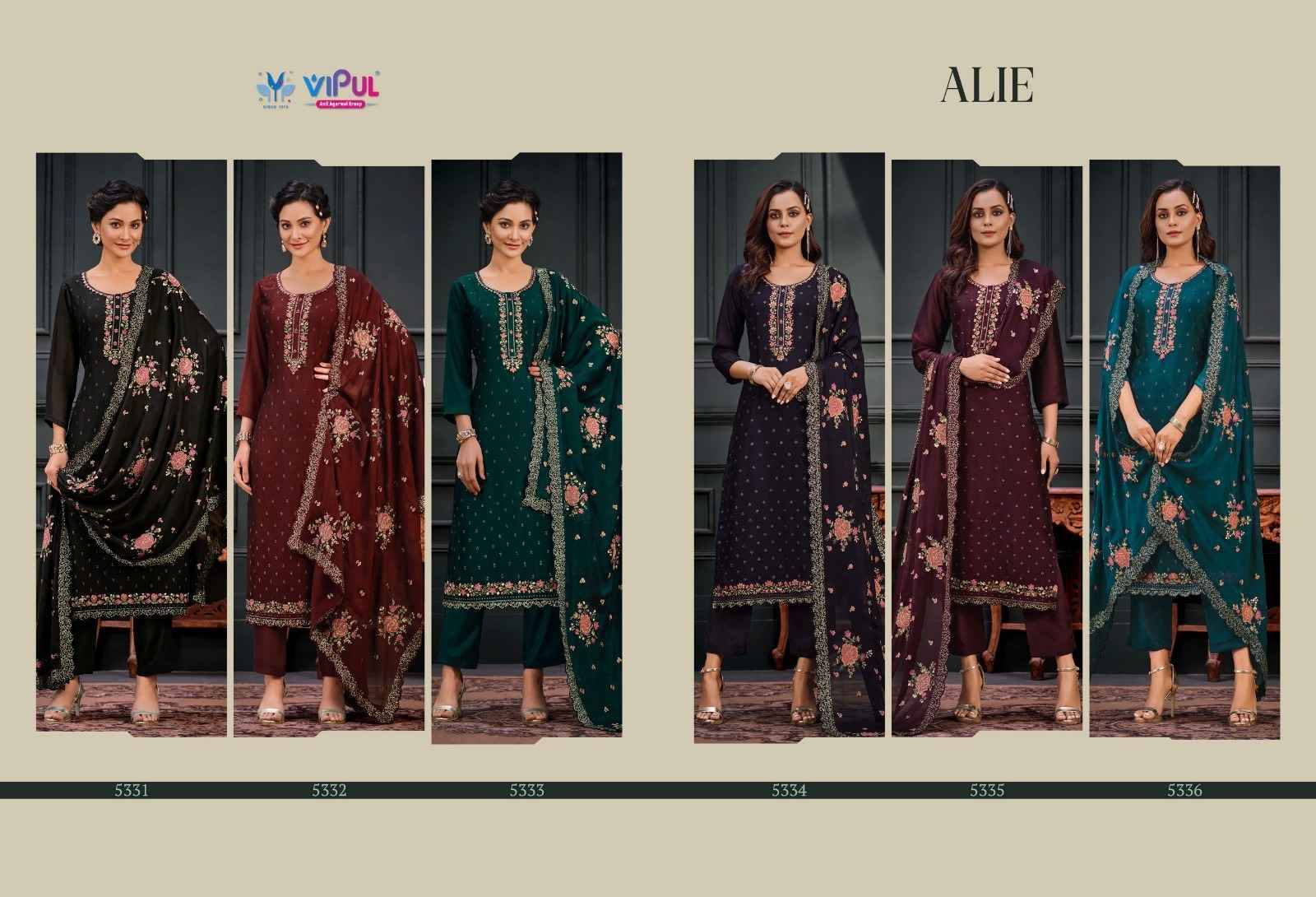 Alie By Vipul Fashion 5331 To 5336 Series Designer Festive Suits Collection Beautiful Stylish Fancy Colorful Party Wear & Occasional Wear Georgette Embroidered Dresses At Wholesale Price