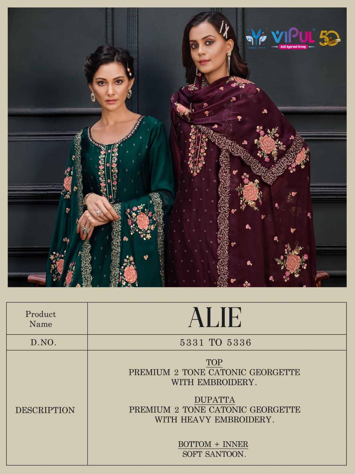 Alie By Vipul Fashion 5331 To 5336 Series Designer Festive Suits Collection Beautiful Stylish Fancy Colorful Party Wear & Occasional Wear Georgette Embroidered Dresses At Wholesale Price