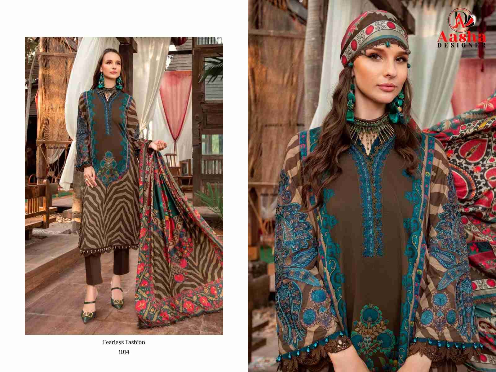 M Print Vol-2 By Aasha Designer 1014 To 1015 Series Pakistani Traditional Wear Collection Beautiful Stylish Fancy Colorful Party Wear & Occasional Wear Pure Cotton Embroidered Dresses At Wholesale Price