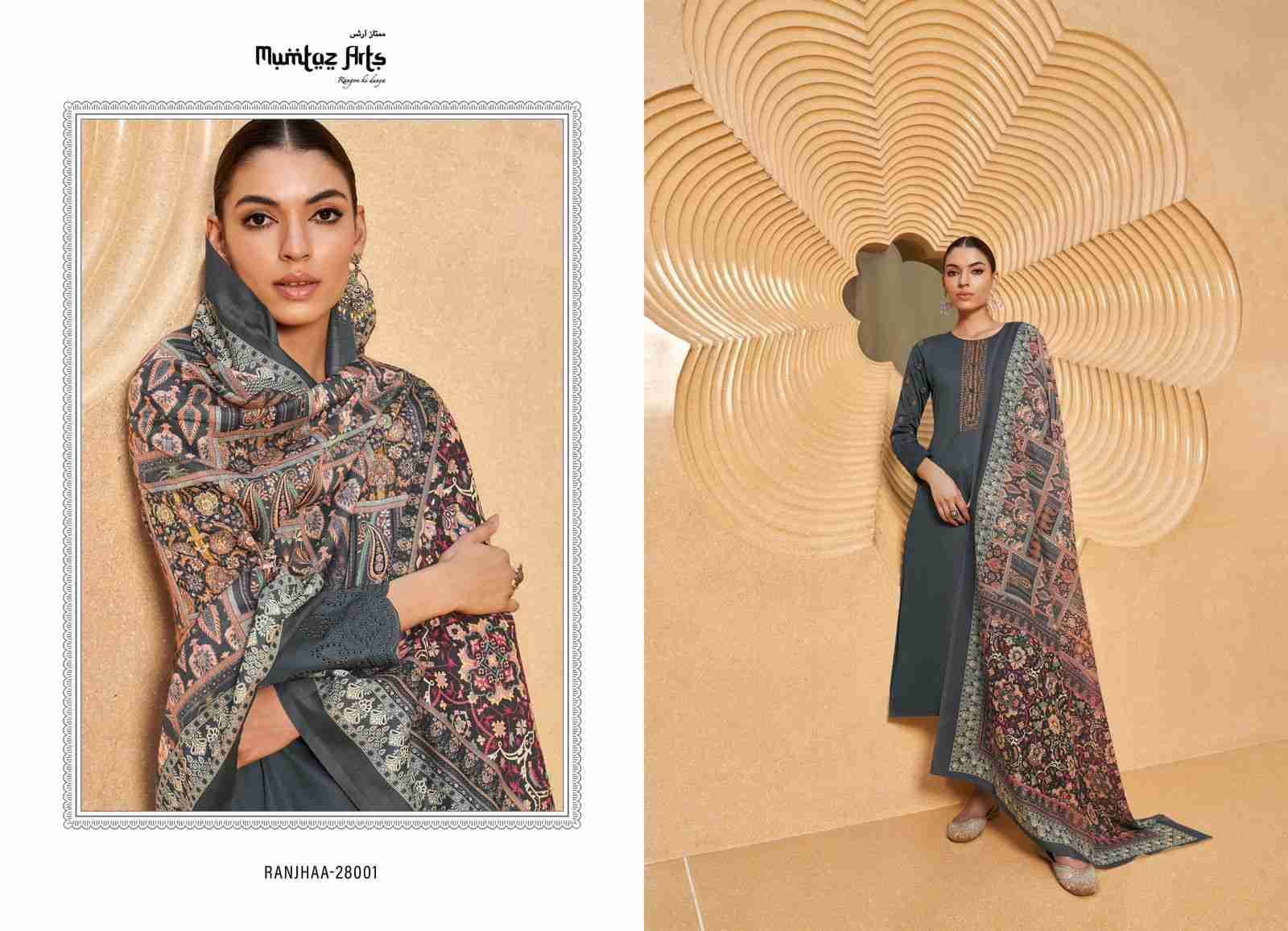 Ranjhaa By Mumtaz Arts 28001 To 28006 Series Festive Suits Collection Beautiful Stylish Fancy Colorful Party Wear & Occasional Wear Pure Jam Satin Embroidered Dresses At Wholesale Price