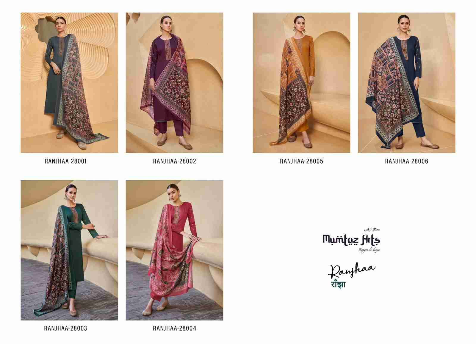Ranjhaa By Mumtaz Arts 28001 To 28006 Series Festive Suits Collection Beautiful Stylish Fancy Colorful Party Wear & Occasional Wear Pure Jam Satin Embroidered Dresses At Wholesale Price