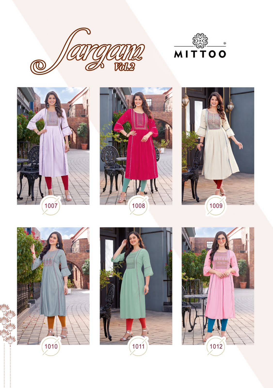 Sargam Vol-2 By Mittoo 1007 To 1012 Series Designer Stylish Fancy Colorful Beautiful Party Wear & Ethnic Wear Collection Rayon Embroidered Kurtis At Wholesale Price