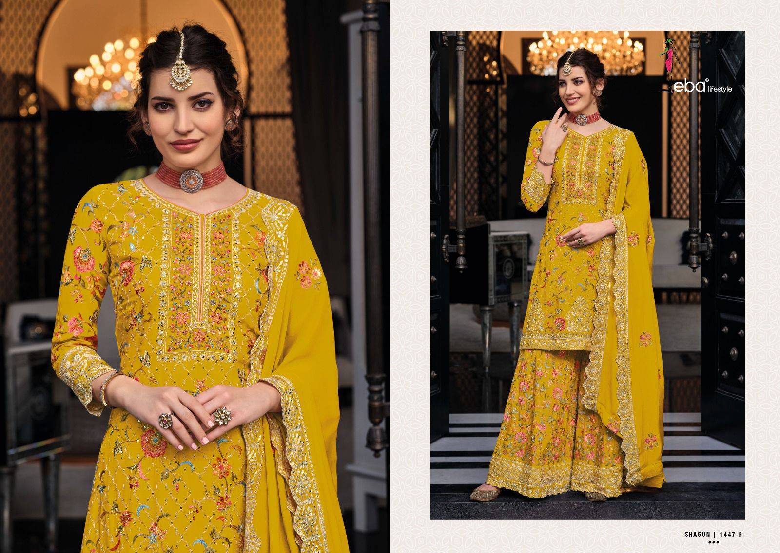 Shagun Color Edition Vol-6 By Eba Lifestyle 1447-A To 1447-F Series Designer Sharara Suits Collection Beautiful Stylish Fancy Colorful Party Wear & Occasional Wear Silk Embroidered Dresses At Wholesale Price