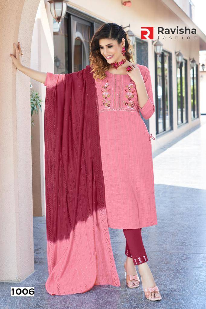Aastha By Ravisha Fashion 1001 To 1006 Series Designer Festive Suits Collection Beautiful Stylish Fancy Colorful Party Wear & Occasional Wear Chinnon Embroidered Dresses At Wholesale Price
