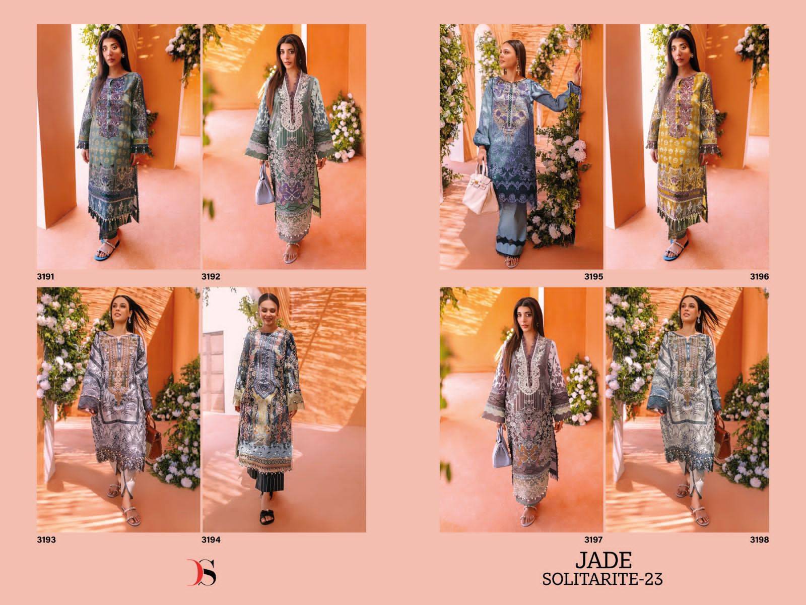 Jade Solitaire-23 By Deepsy Suits 3191 To 3198 Series Pakistani Suits Collection Beautiful Stylish Fancy Colorful Party Wear & Occasional Wear Pure Cotton Embroidered Dresses At Wholesale Price