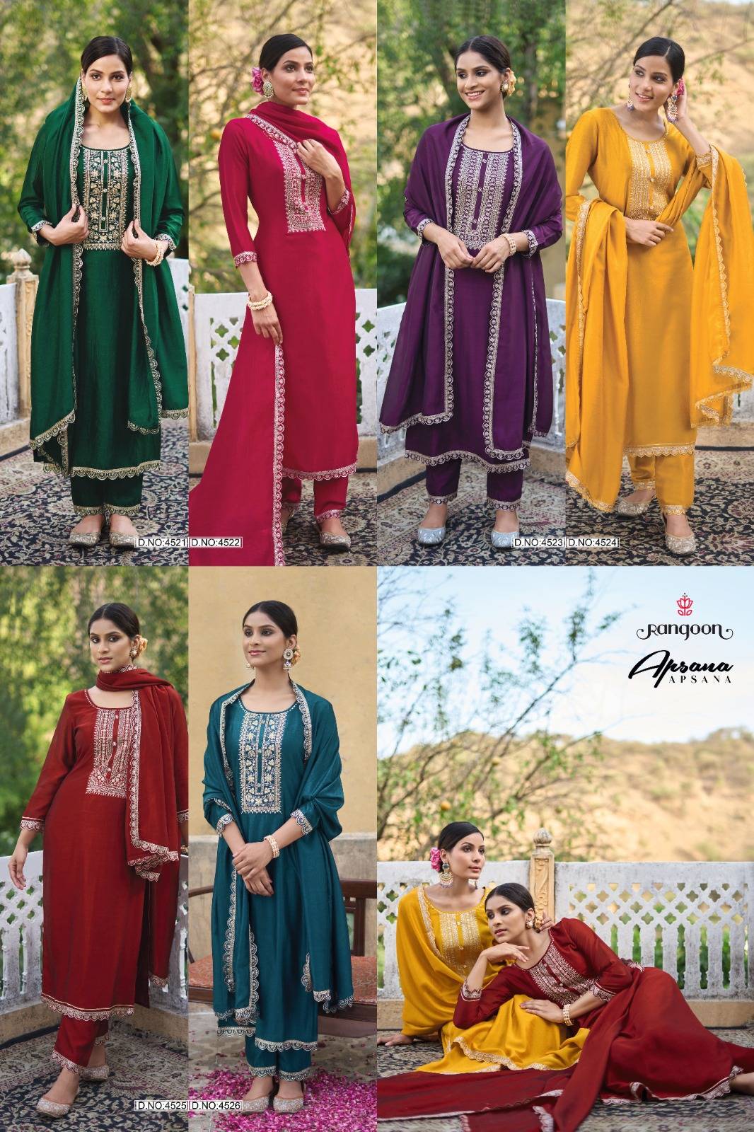 Apsana By Rangoon 4521 To 4526 Series Designer Festive Suits Beautiful Fancy Colorful Stylish Party Wear & Occasional Wear Premium Silk Dresses At Wholesale Price