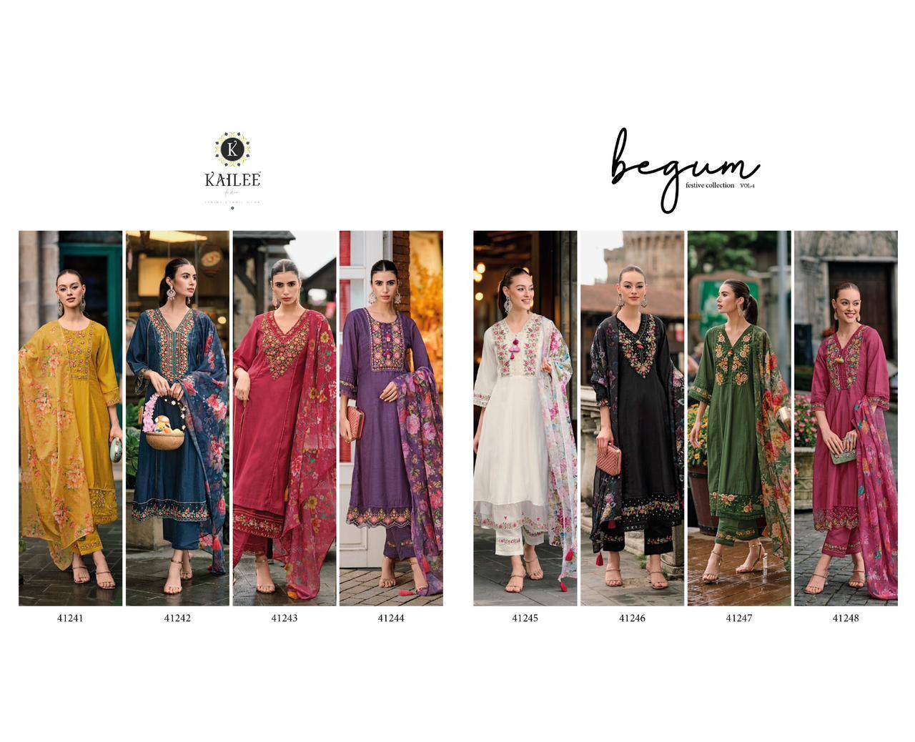 Begum Vol-4 By Kailee 41241 To 41248 Series Festive Suits Beautiful Fancy Colorful Stylish Party Wear & Occasional Wear Pure Viscose Silk Dresses At Wholesale Price