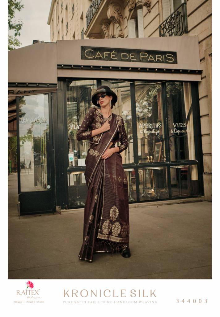 Kronicle Silk By Raj Tex 344001 To 344007 Series Indian Traditional Wear Collection Beautiful Stylish Fancy Colorful Party Wear & Occasional Wear Handloom Silk Print Sarees At Wholesale Price