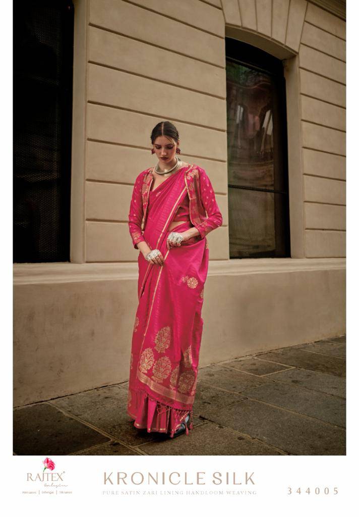 Kronicle Silk By Raj Tex 344001 To 344007 Series Indian Traditional Wear Collection Beautiful Stylish Fancy Colorful Party Wear & Occasional Wear Handloom Silk Print Sarees At Wholesale Price