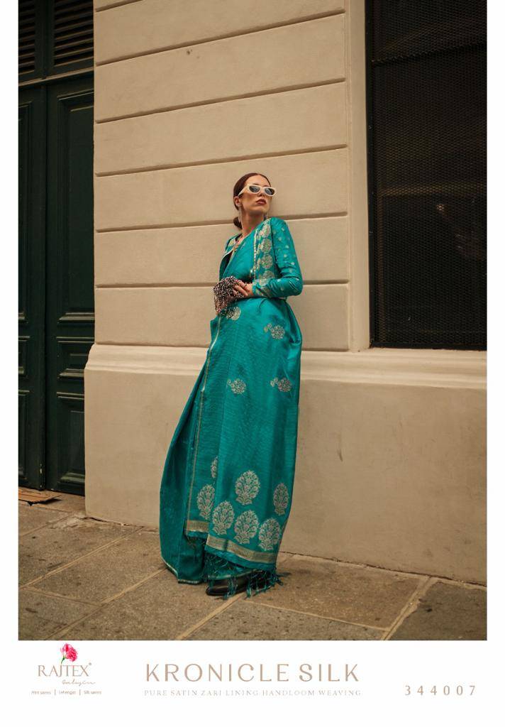 Kronicle Silk By Raj Tex 344001 To 344007 Series Indian Traditional Wear Collection Beautiful Stylish Fancy Colorful Party Wear & Occasional Wear Handloom Silk Print Sarees At Wholesale Price