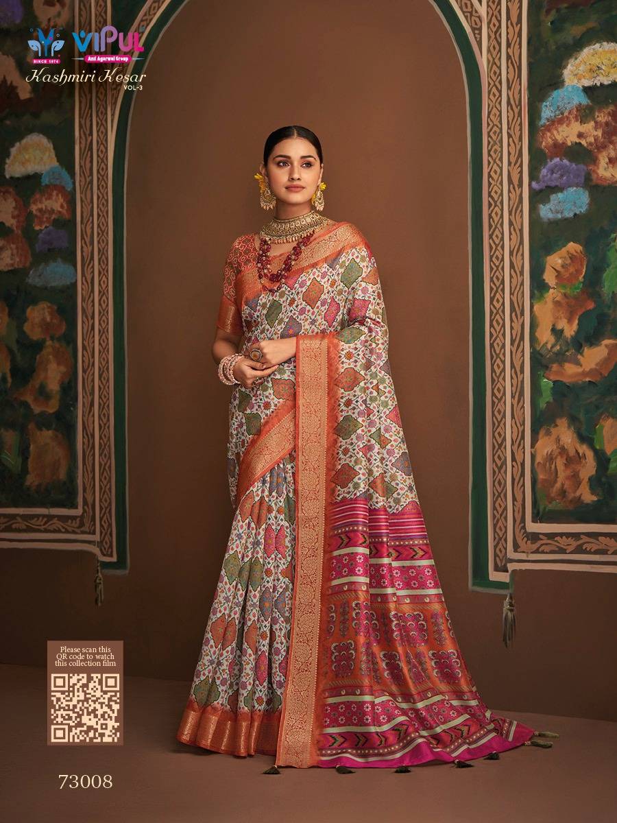 Kashmiri Kesar Vol-3 By Vipul Fashion 73008 To 73019 Series Indian Traditional Wear Collection Beautiful Stylish Fancy Colorful Party Wear & Occasional Wear Bhagalpuri Silk Sarees At Wholesale Price