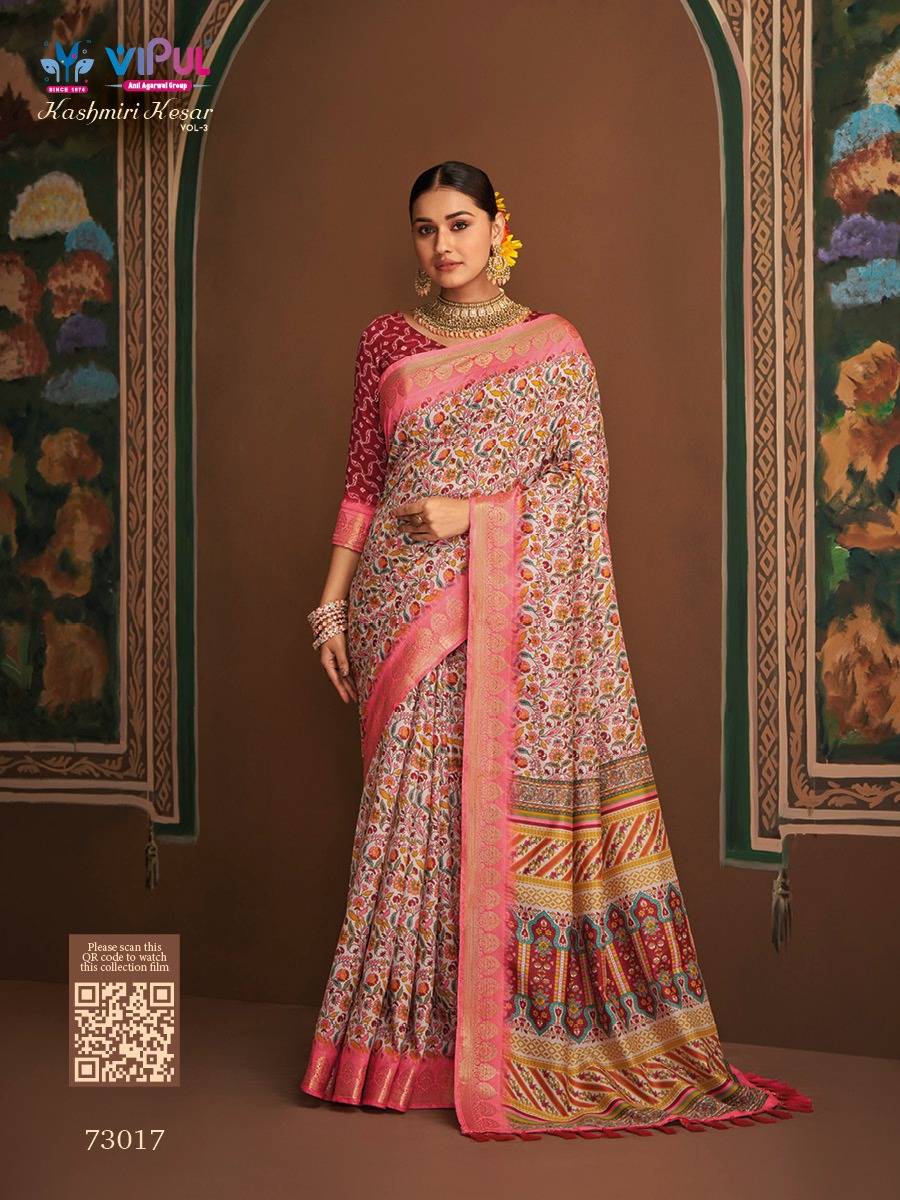 Kashmiri Kesar Vol-3 By Vipul Fashion 73008 To 73019 Series Indian Traditional Wear Collection Beautiful Stylish Fancy Colorful Party Wear & Occasional Wear Bhagalpuri Silk Sarees At Wholesale Price
