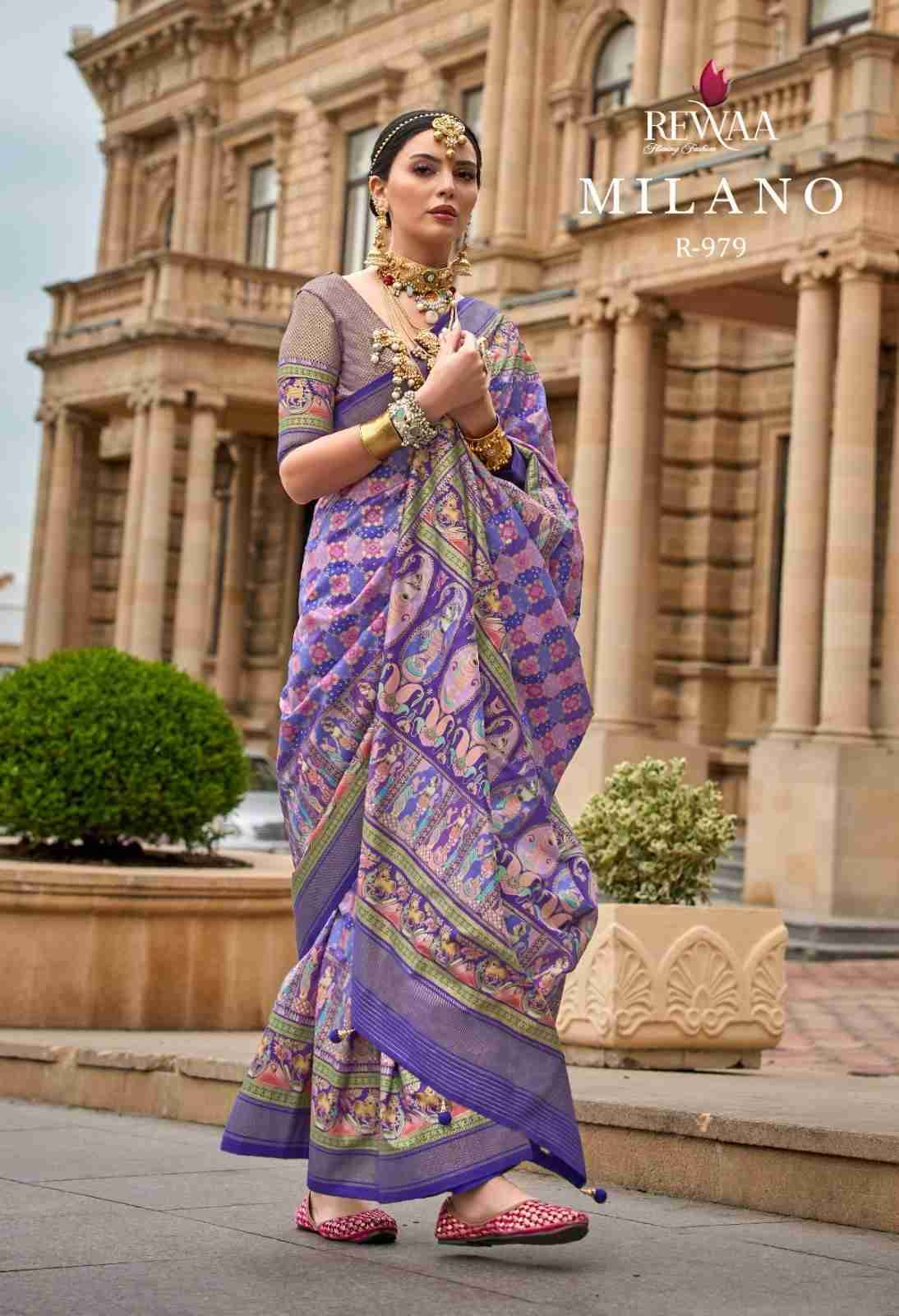 Milano By Rewaa 977 To 985 Series Indian Traditional Wear Collection Beautiful Stylish Fancy Colorful Party Wear & Occasional Wear Silk Print Sarees At Wholesale Price