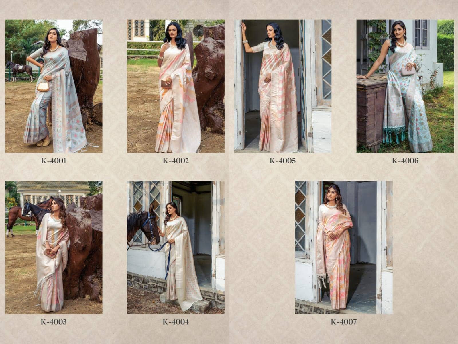 Sangria By Kira 4001 To 4007 Series Indian Traditional Wear Collection Beautiful Stylish Fancy Colorful Party Wear & Occasional Wear Banarasi Silk Sarees At Wholesale Price