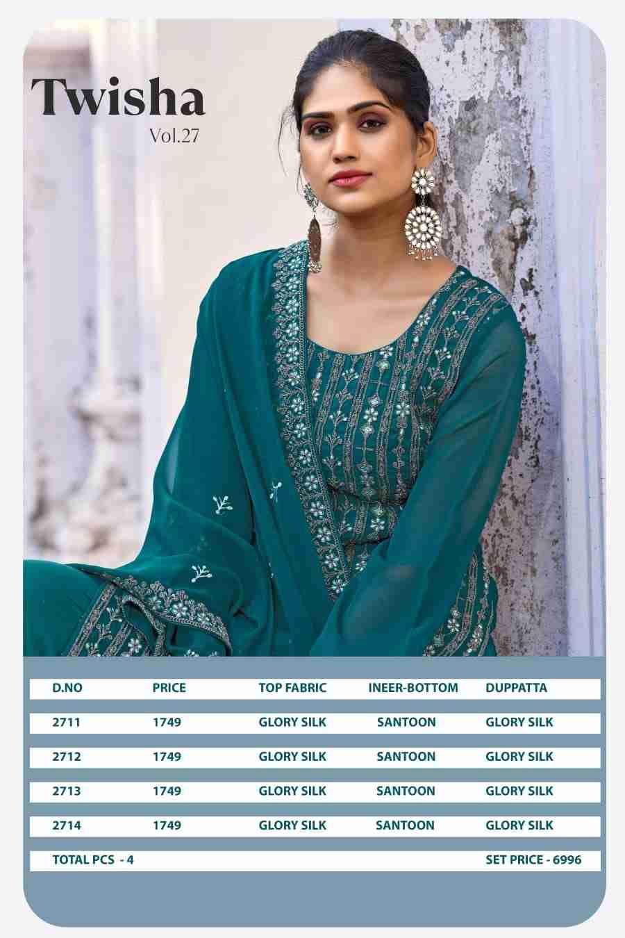 Twisha Vol-27 By Twisha 2711 To 2714 Series Beautiful Festive Suits Colorful Stylish Fancy Casual Wear & Ethnic Wear Silk Embroidered Dresses At Wholesale Price