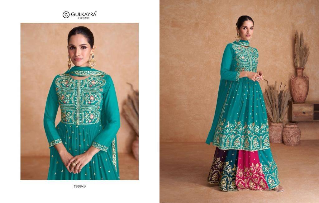 Almira By Gulkayra Designer 7808-A To 7808-D Series Designer Sharara Suits Collection Beautiful Stylish Fancy Colorful Party Wear & Occasional Wear Georgette Embroidered Dresses At Wholesale Price