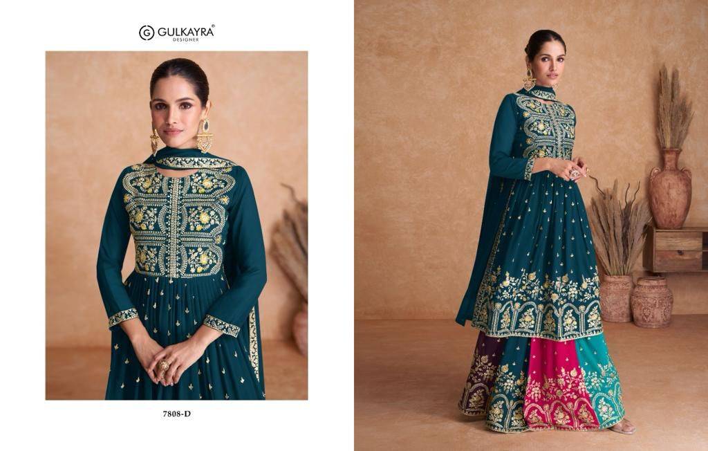 Almira By Gulkayra Designer 7808-A To 7808-D Series Designer Sharara Suits Collection Beautiful Stylish Fancy Colorful Party Wear & Occasional Wear Georgette Embroidered Dresses At Wholesale Price