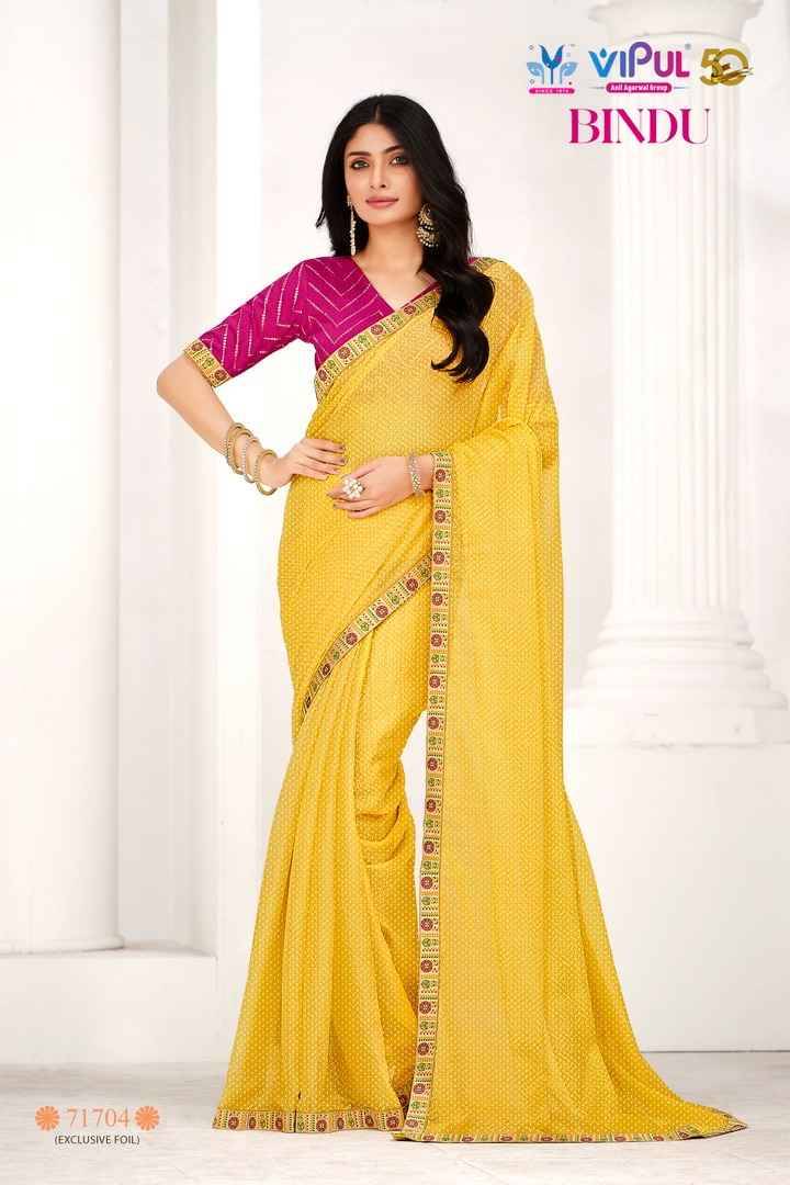 Bindu By Vipul Fashion 71703 To 71710 Series Indian Traditional Wear Collection Beautiful Stylish Fancy Colorful Party Wear & Occasional Wear Chiffon Sarees At Wholesale Price