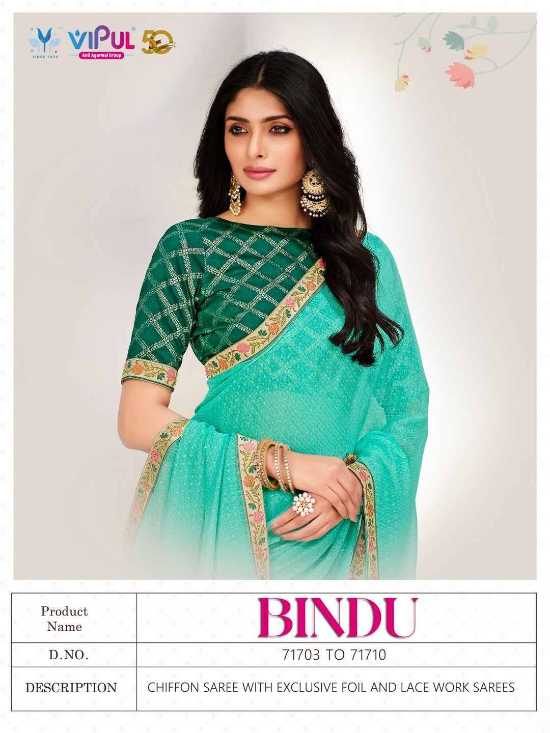 Bindu By Vipul Fashion 71703 To 71710 Series Indian Traditional Wear Collection Beautiful Stylish Fancy Colorful Party Wear & Occasional Wear Chiffon Sarees At Wholesale Price