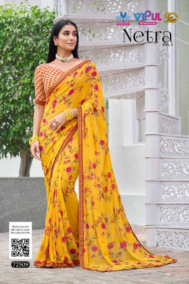 Netra Vol-3 By Vipul Fashion 72504 To 72515 Series Indian Traditional Wear Collection Beautiful Stylish Fancy Colorful Party Wear & Occasional Wear Georgette Sarees At Wholesale Price