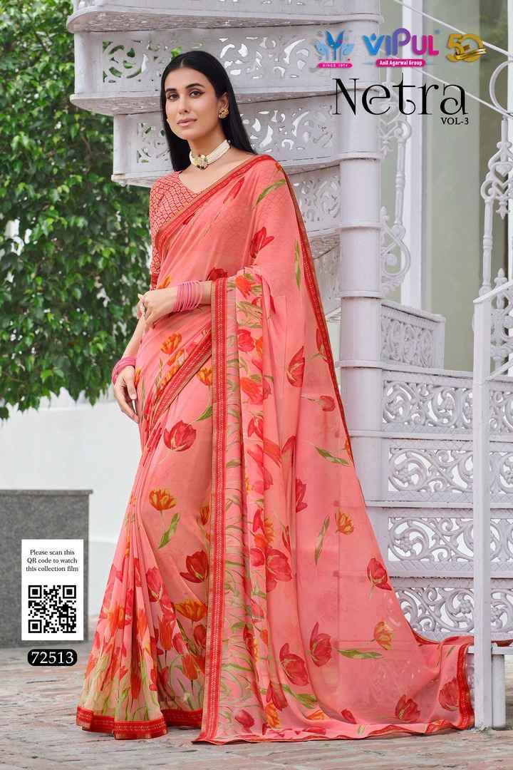 Netra Vol-3 By Vipul Fashion 72504 To 72515 Series Indian Traditional Wear Collection Beautiful Stylish Fancy Colorful Party Wear & Occasional Wear Georgette Sarees At Wholesale Price