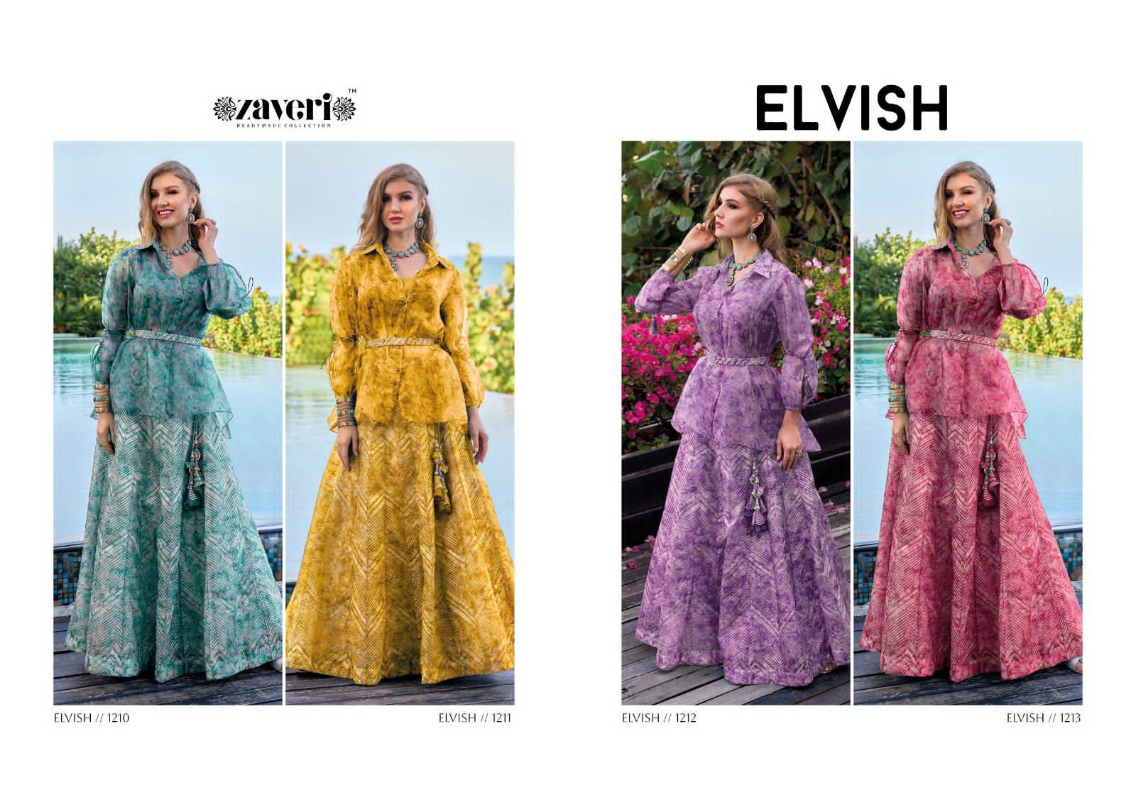 Elvish By Zaveri 1210 To 1213 Series Designer Stylish Fancy Colorful Beautiful Party Wear & Ethnic Wear Collection Organza Silk Tops With Bottom At Wholesale Price