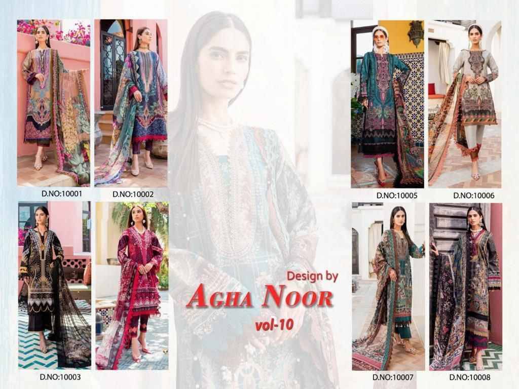 Luxury Lawn Collection Vol-10 By Agha Noor 10001 To 10008 Series Beautiful Pakistani Suits Stylish Fancy Colorful Party Wear & Occasional Wear Heavy Cotton Dresses At Wholesale Price