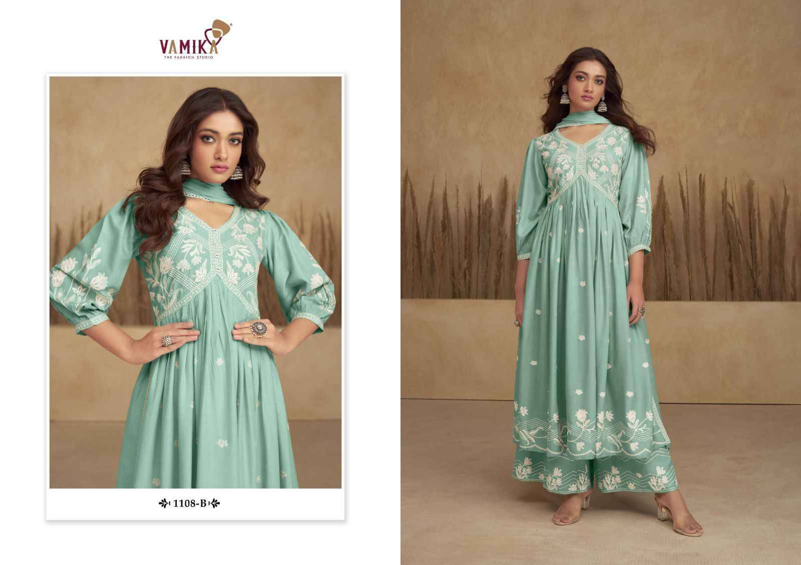 Aadhira Vol-6 By Vamika 1108-A To 1108-E Series Beautiful Sharara Suits Colorful Stylish Fancy Casual Wear & Ethnic Wear Pure Viscose Rayon Embroidery Dresses At Wholesale Price