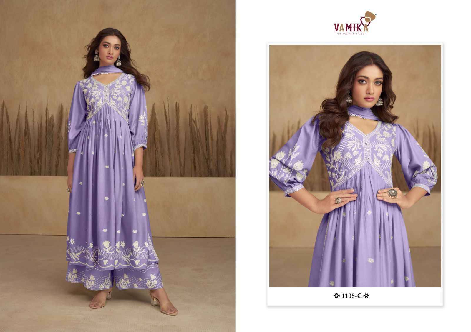 Aadhira Vol-6 By Vamika 1108-A To 1108-E Series Beautiful Sharara Suits Colorful Stylish Fancy Casual Wear & Ethnic Wear Pure Viscose Rayon Embroidery Dresses At Wholesale Price