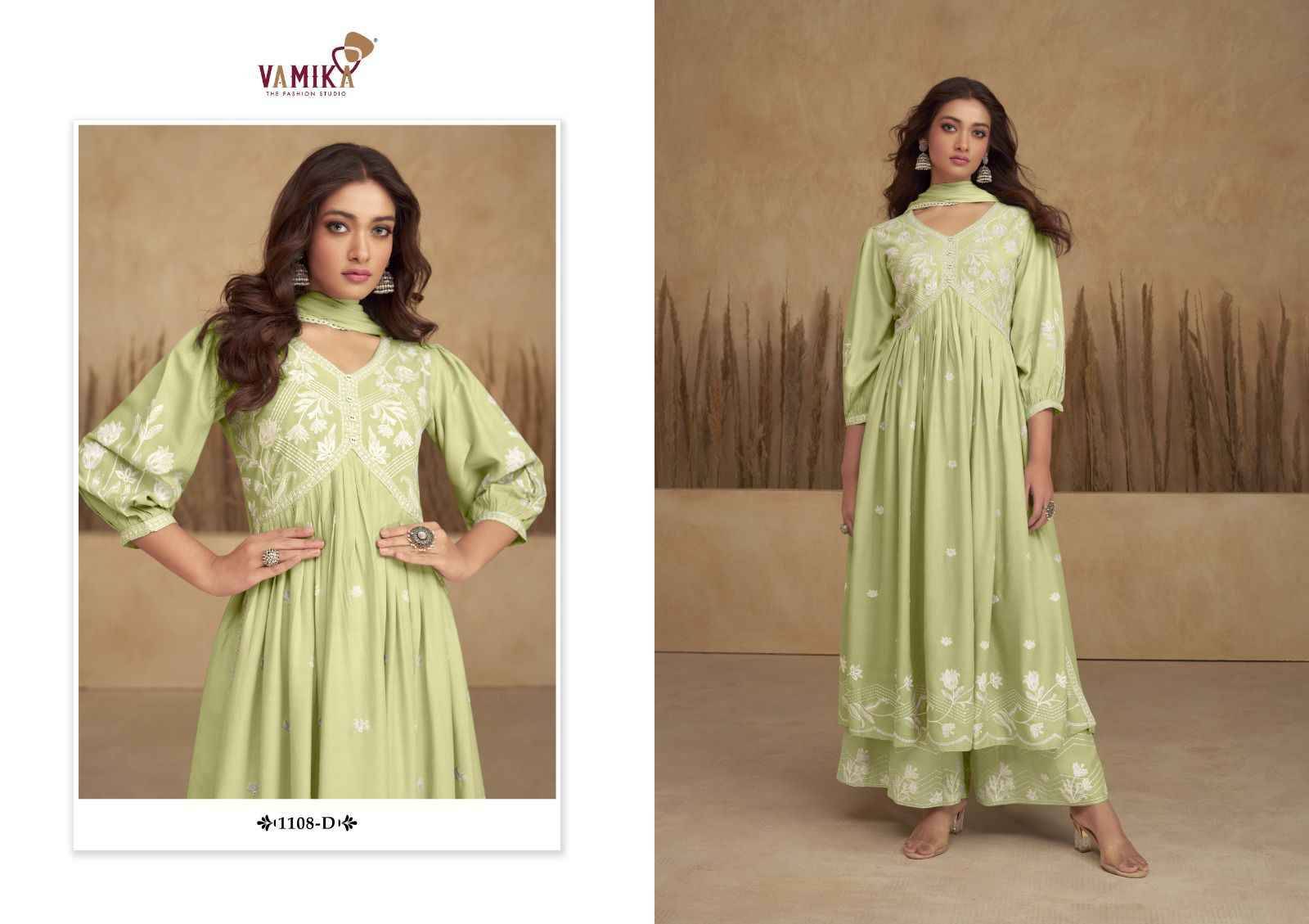 Aadhira Vol-6 By Vamika 1108-A To 1108-E Series Beautiful Sharara Suits Colorful Stylish Fancy Casual Wear & Ethnic Wear Pure Viscose Rayon Embroidery Dresses At Wholesale Price