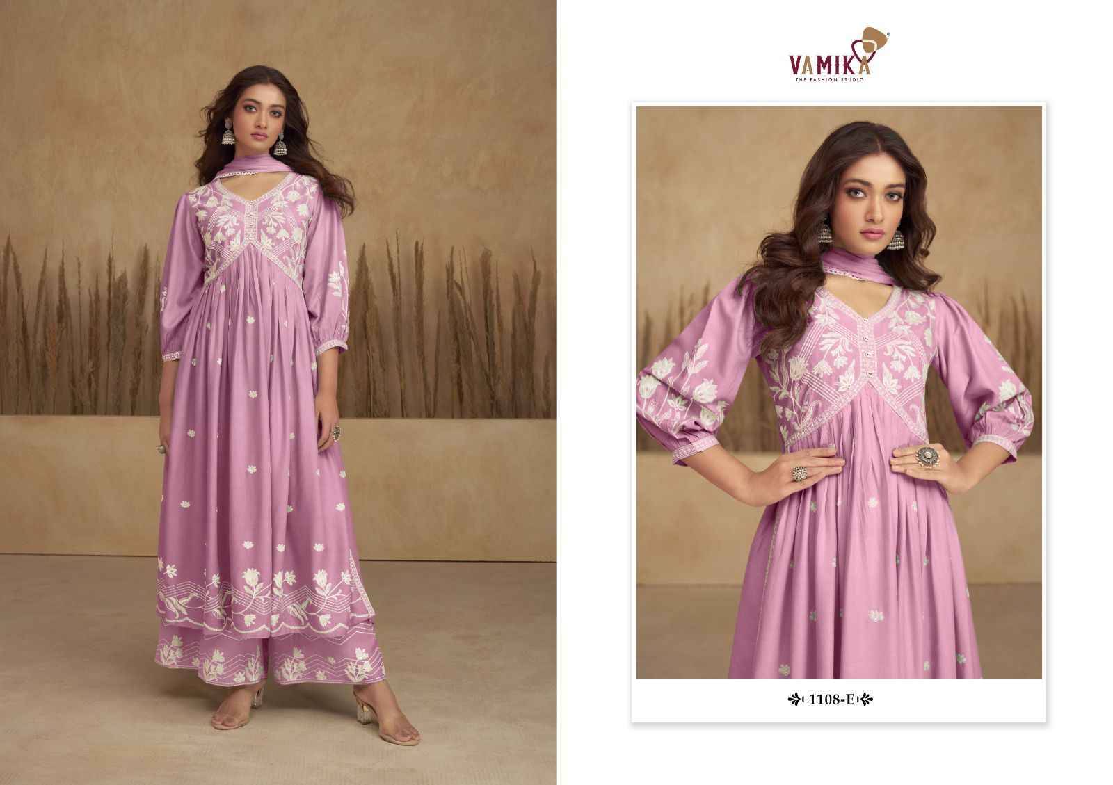 Aadhira Vol-6 By Vamika 1108-A To 1108-E Series Beautiful Sharara Suits Colorful Stylish Fancy Casual Wear & Ethnic Wear Pure Viscose Rayon Embroidery Dresses At Wholesale Price