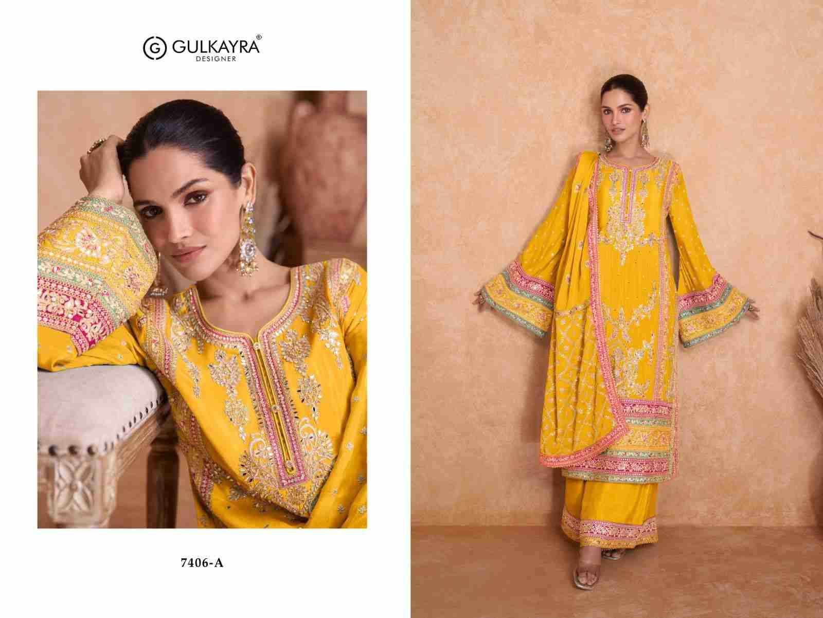 Vedika By Gulkayra Designer 7406-A To 7406-C Series Beautiful Suits Colorful Stylish Fancy Casual Wear & Ethnic Wear Chinnon Dresses At Wholesale Price