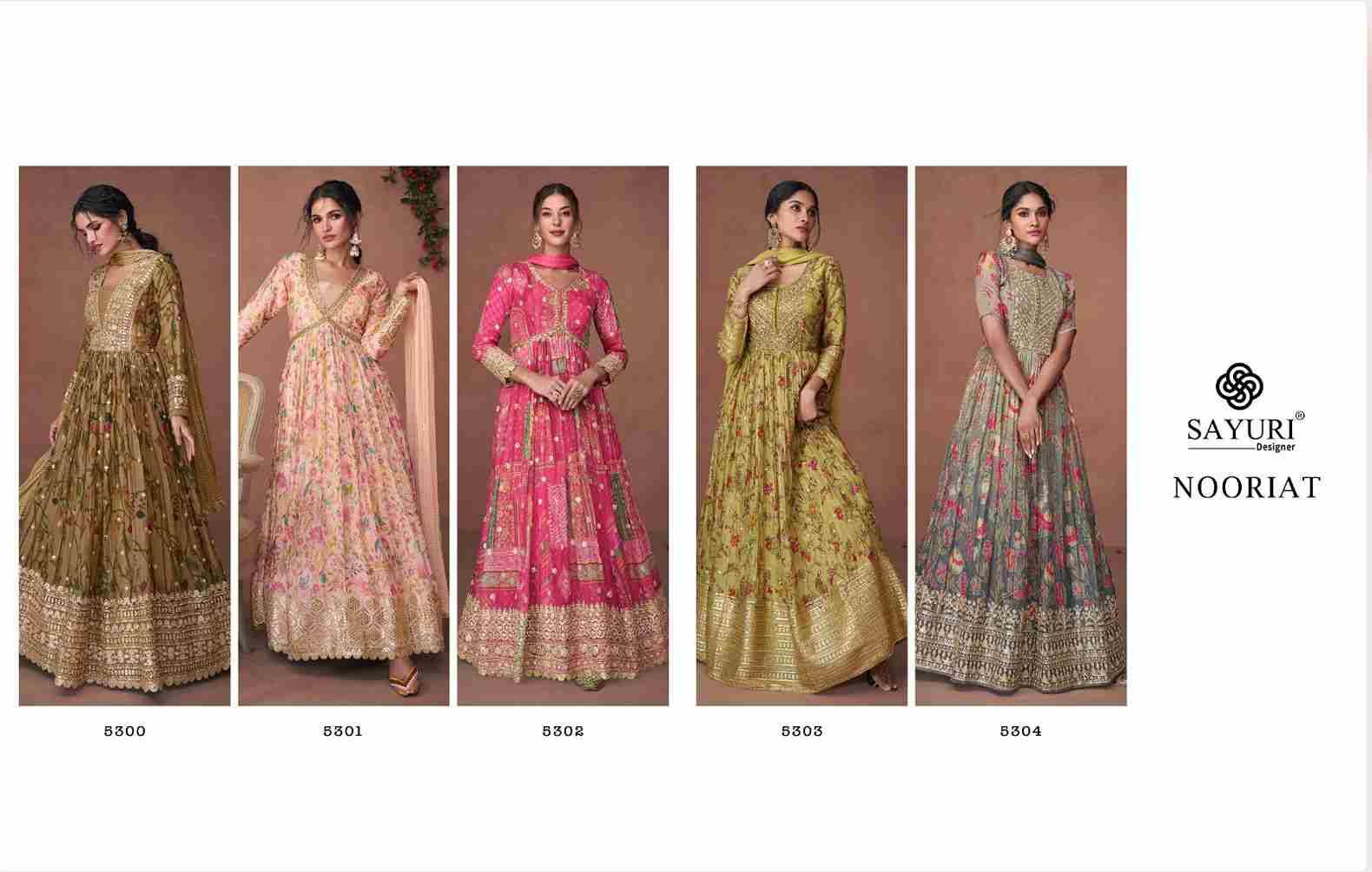 Nooriat By Sayuri 5300 To 5304 Series Beautiful Stylish Fancy Colorful Casual Wear & Ethnic Wear Organza Silk Gowns With Dupatta At Wholesale Price