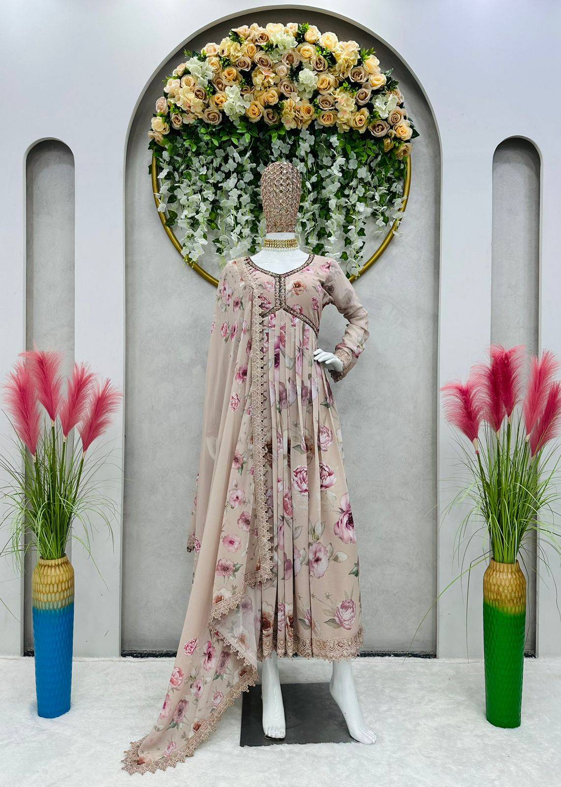 1342 By Fashid Wholesale 01 To 04 Series Kd Beautiful Stylish Fancy Colorful Casual Wear & Ethnic Wear Faux Georgette With Work Gowns With Dupatta At Wholesale Price