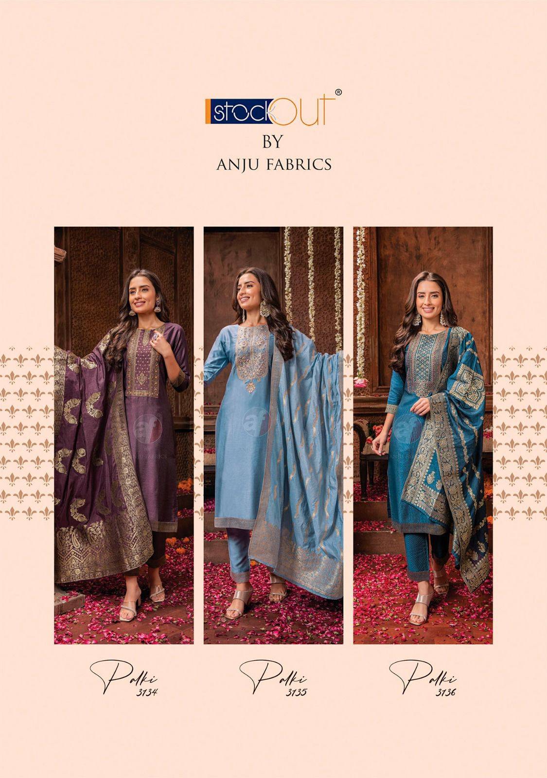 Palki Vol-3 By Anju Fabrics 3131 To 3136 Series Beautiful Stylish Festive Suits Fancy Colorful Casual Wear & Ethnic Wear & Ready To Wear Viscose Nylon Dresses At Wholesale Price